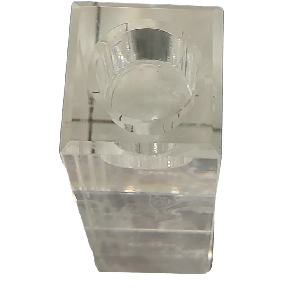 Tahari Home Crystal Candlestick Holder Floral‎ Etched Elegant Sleek 6 in